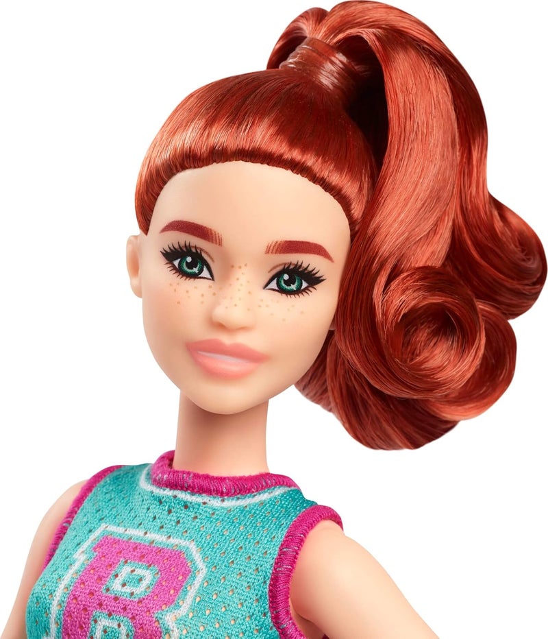 Barbie Fashionistas Doll #232 with Red Hair, Wearing Sporty “B” Jersey Top and Pleated Purple Skirt with Watch and Sneakers​​ - Image 2